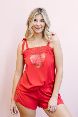 Amelia Lace Cami in “Hibiscus Red”